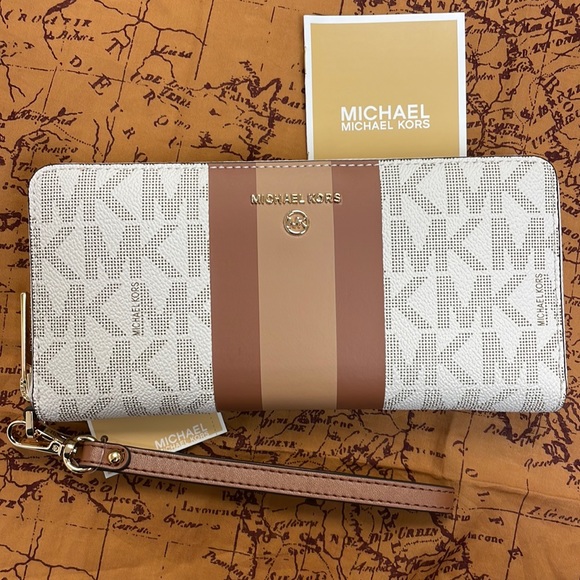 Michael Kors Handbags - Brand New Michael Kors Large Travel Continental White/Lugg Center Stripe Wallet